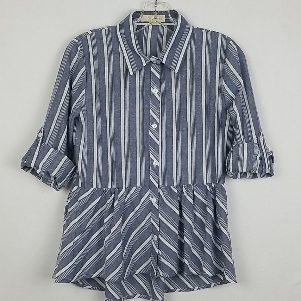 New Love Notes Blue Striped Blouse M